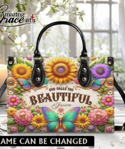Colorful Butterfly Flower God Calls You Beautiful Christian - Leather Handbag L