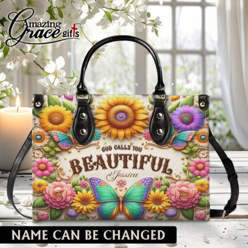 Colorful Butterfly Flower God Calls You Beautiful Christian - Leather Handbag XL