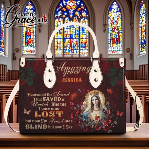 Virgin Mary Amazing Grace I'm Found Blind But Now I See - Leather Handbag L - Image 8