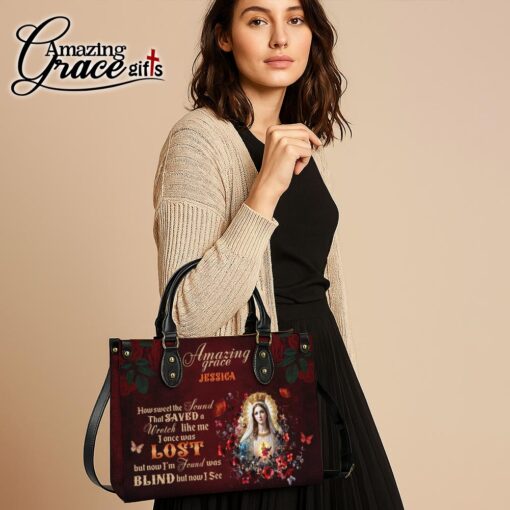 Virgin Mary Amazing Grace I'm Found Blind But Now I See - Leather Handbag L - Image 5