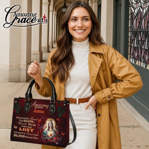 Virgin Mary Amazing Grace I'm Found Blind But Now I See - Leather Handbag L - Image 6