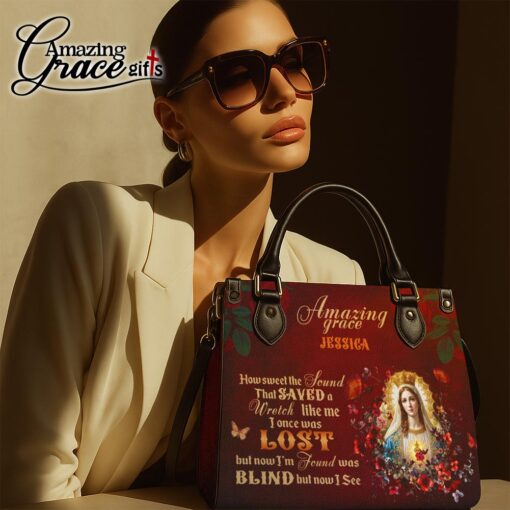 Virgin Mary Amazing Grace I'm Found Blind But Now I See - Leather Handbag L - Image 7