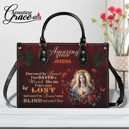 Virgin Mary Amazing Grace I'm Found Blind But Now I See - Leather Handbag L - Image 9