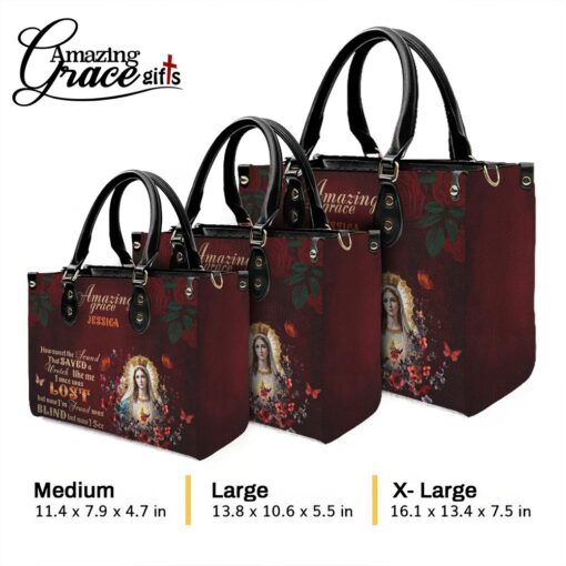 Virgin Mary Amazing Grace I'm Found Blind But Now I See - Leather Handbag L - Image 10