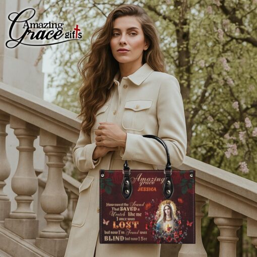 Virgin Mary Amazing Grace I'm Found Blind But Now I See - Leather Handbag L - Image 3