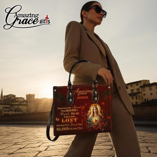 Virgin Mary Amazing Grace I'm Found Blind But Now I See - Leather Handbag L - Image 4
