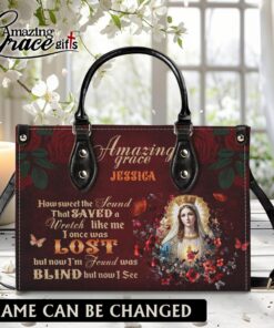 Virgin Mary Amazing Grace I'm Found Blind But Now I See - Leather Handbag L