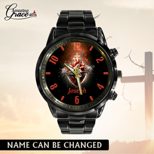 Sacred Heart Of Jesus - Black Stainless Steel Watch - AGG2703