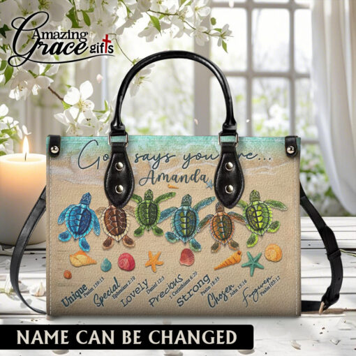 Sea Turtles God Says I Am | Personalized Leather Handbag