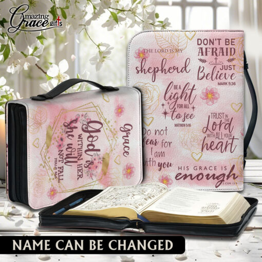 God Is Within Her She Will Not Fall | Personalized Bible Cover Size M