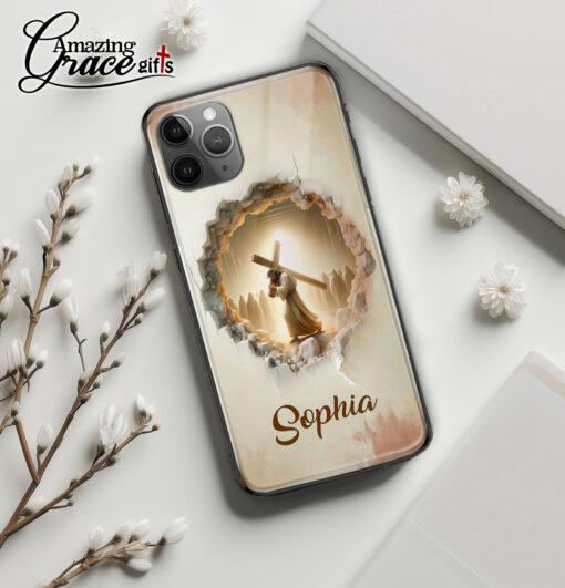 Jesus Christ Carrying Cross - Glass Phone Case - Image 2