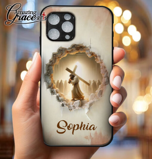Jesus Christ Carrying Cross - Glass Phone Case - Image 4