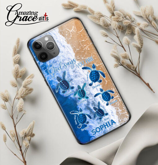 Sea Turtles God Says I Am  - Glass Phone Case - Image 3