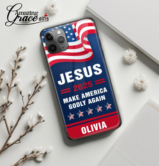 Jesus 2025 Make America Godly Again - Glass Phone Case - Image 2