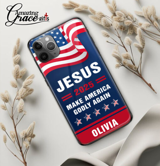 Jesus 2025 Make America Godly Again - Glass Phone Case - Image 3