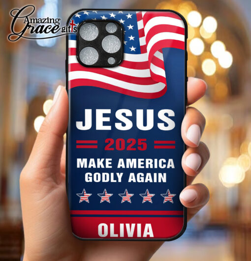 Jesus 2025 Make America Godly Again - Glass Phone Case - Image 4