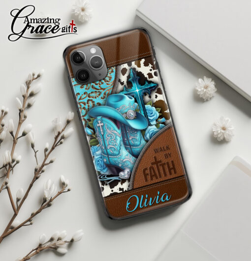 Cowgirl Boots Walk By Faith - Glass Phone Case - Image 2
