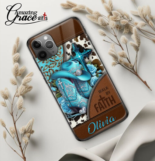 Cowgirl Boots Walk By Faith - Glass Phone Case - Image 3