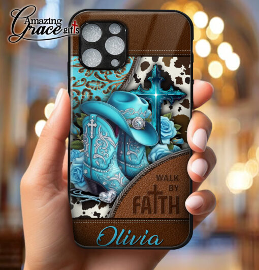 Cowgirl Boots Walk By Faith - Glass Phone Case - Image 4