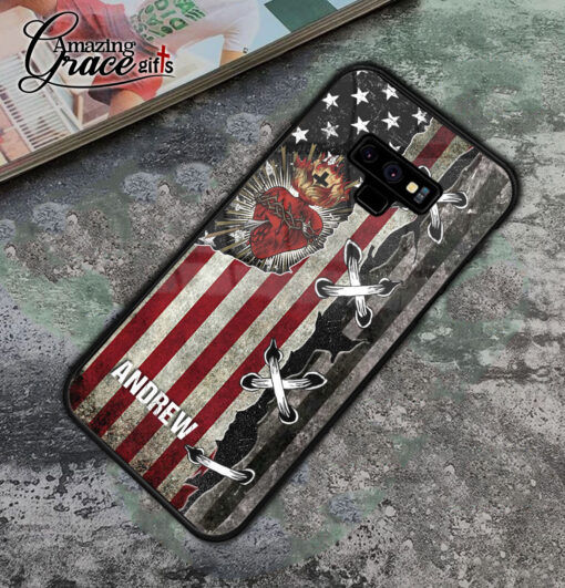 American Flag Jesus Christ Sacred Heart - Soft Phone Case - Image 3