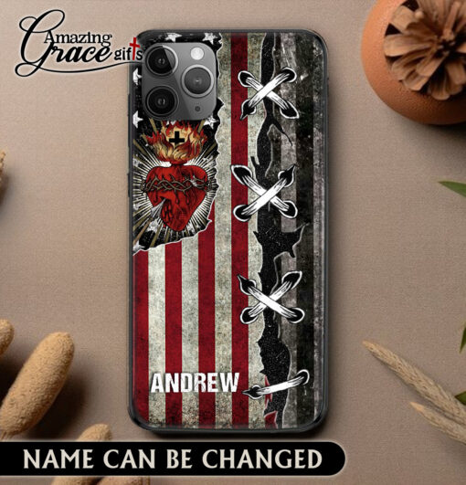 American Flag Jesus Christ Sacred Heart - Soft Phone Case