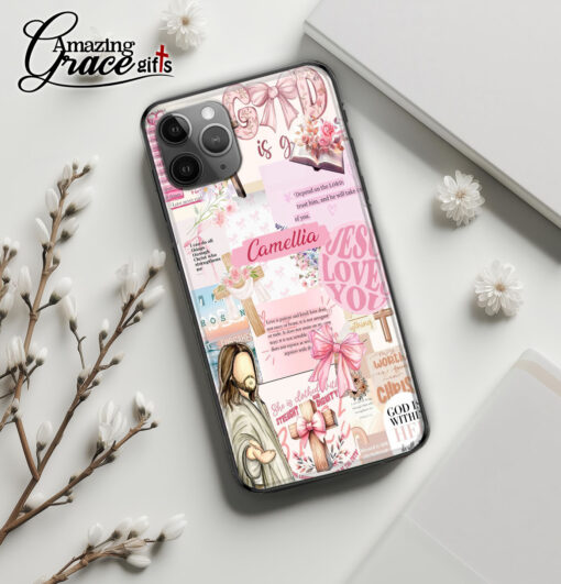 Cute Coquette Jesus Christ God Is Good - Glass Phone Case - Image 2