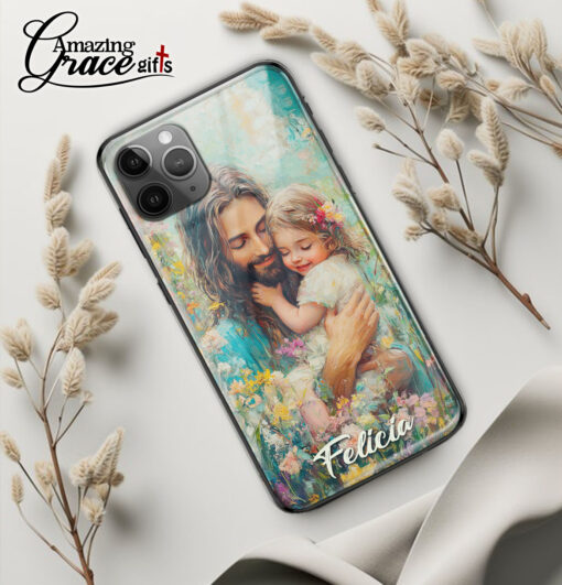 Jesus Christ Holding Baby - Glass Phone Case - Image 3