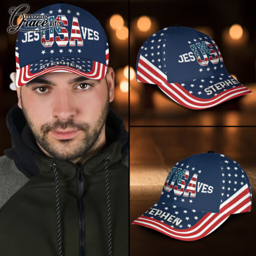 American Flag Jesusaves Jesus Saves Patriotic Christian - Classic Cap - Image 3