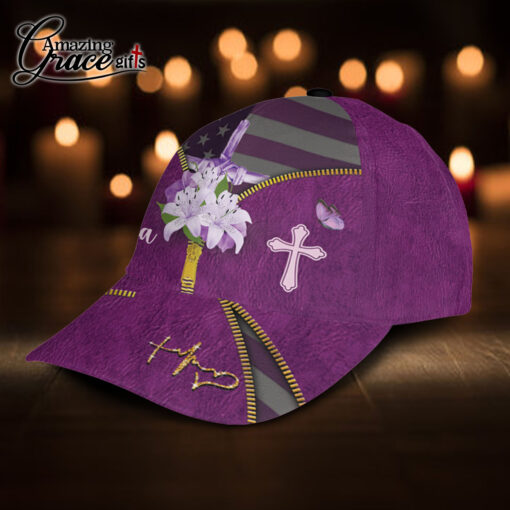 Flower Purple Cross Christian Faith  - Classic Cap - Image 2