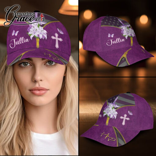 Flower Purple Cross Christian Faith  - Classic Cap - Image 3