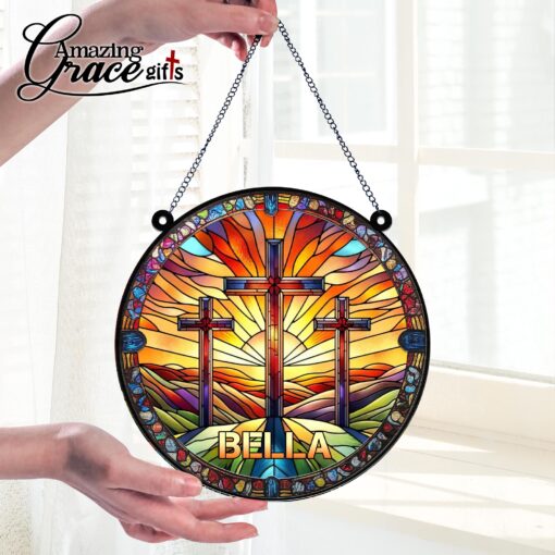 Jesus Christ The Hill Of Three Crosses - Suncatcher - Image 2