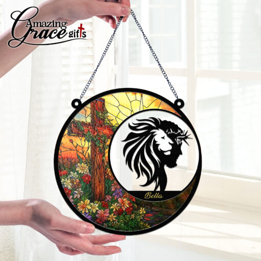 Lion Jesus Christ Flower Cross - Suncatcher - Image 2
