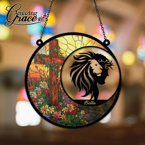 Lion Jesus Christ Flower Cross - Suncatcher - Image 4