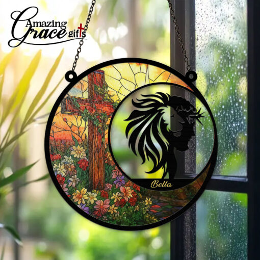Lion Jesus Christ Flower Cross - Suncatcher - Image 5