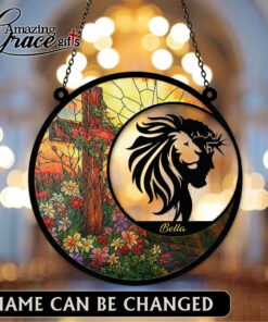 Lion Jesus Christ Flower Cross - Suncatcher
