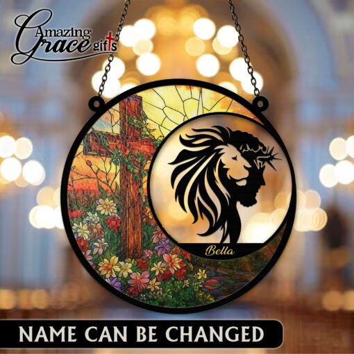 Lion Jesus Christ Flower Cross - Suncatcher