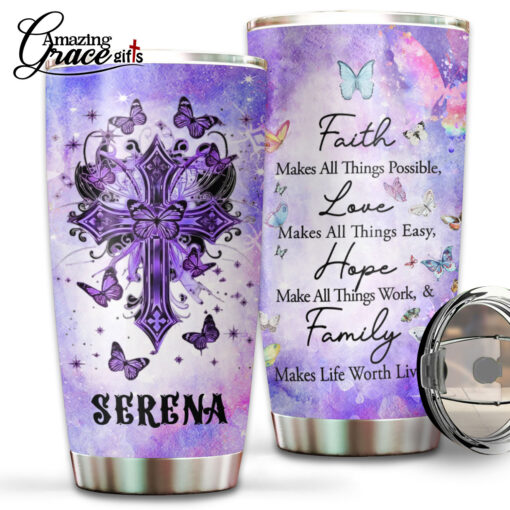 Jesus Christ Cross Faith Hope Love Family  - Stainless Steel Tumbler 20oz - Image 2