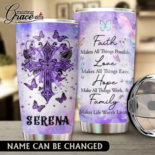 Jesus Christ Cross Faith Hope Love Family  - Stainless Steel Tumbler 20oz