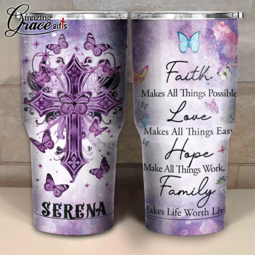 Jesus Christ Cross Faith Hope Love Family  - Stainless Steel Tumbler 30oz - Image 3
