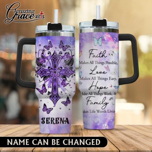 Jesus Christ Cross Faith Hope Love Family  - Stainless Steel Tumbler 40oz