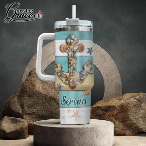 Summer Beach Seashells Jesus Is The Anchor Of My Soul - Stainless Steel Tumbler 40oz - Image 3