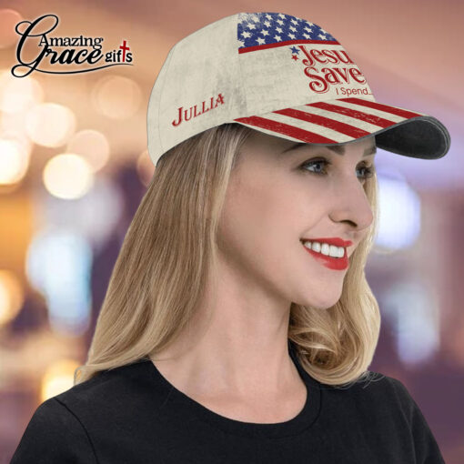 Funny American Flag Jesus Saves I Spend - Classic Cap - Image 4