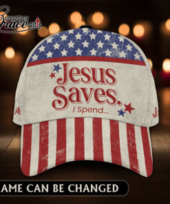 Funny American Flag Jesus Saves I Spend - Classic Cap