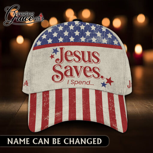 Funny American Flag Jesus Saves I Spend - Classic Cap