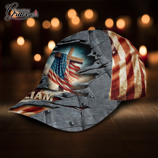 American Flag Jesus Christ Cross Patriotic Christian - Classic Cap - Image 2