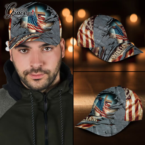 American Flag Jesus Christ Cross Patriotic Christian - Classic Cap - Image 3
