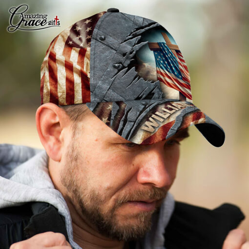 American Flag Jesus Christ Cross Patriotic Christian - Classic Cap - Image 4