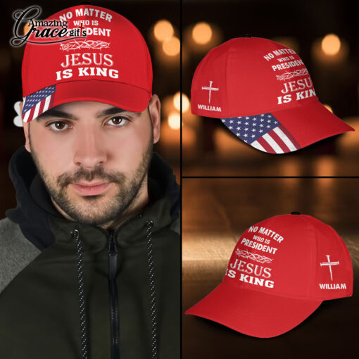 American Flag No Matter Who Is President Jesus Is King - Classic Cap - Image 3