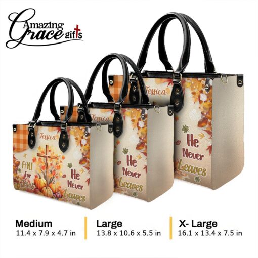 Autumn Jesus Cross Pumpkins Fall For Jesus He Never Leaves - Leather Handbag M - Image 10