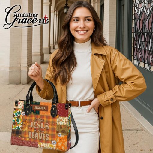 Autumn Fall For Jesus He Never Leaves - Leather Handbag M - Image 6